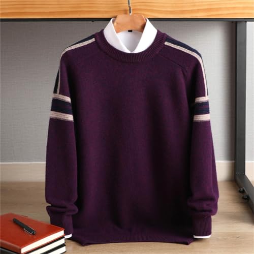 Men 100% Solid Wool Cold Blouse Loose Breathable Sweater Round Neck Pullover4