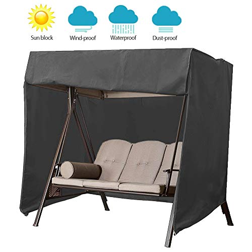 Preisvergleich Produktbild HOXMOMA Abdeckung für Gartenmöbel, Schaukelhülle Gartenschaukel Schutzhülle Wasserdicht Wetterfest Abdeckung für 3-Sitzer Hollywoodschaukel Gartenmöbel,Schwarz,223x152 x 183cm
