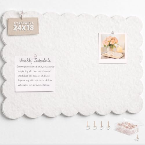 EYAEYAEYA Scalloped Felt Bulletin Board 24 x 18 Inches, Decorative Wall Pin Board for Dorm, College & Bedroom, Memo Board for Photos, Notes & Study Display (Warm Beige)