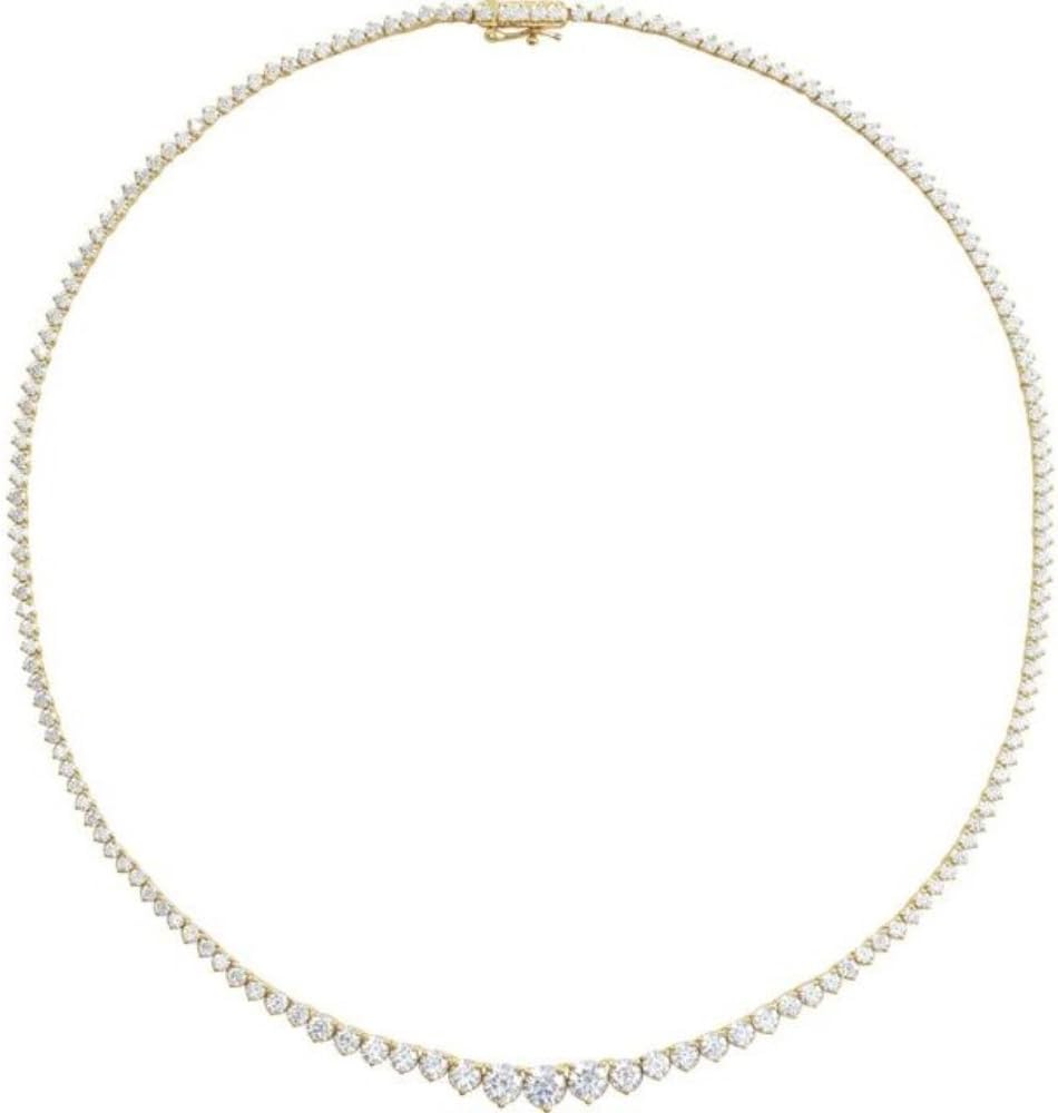 Diamond2Deal 14K Gold 9 1/2 ct Lab-Grown Diamond Line Tennis Necklace 16 1/2" (SI1-SI2 Clarity, G-H Color)