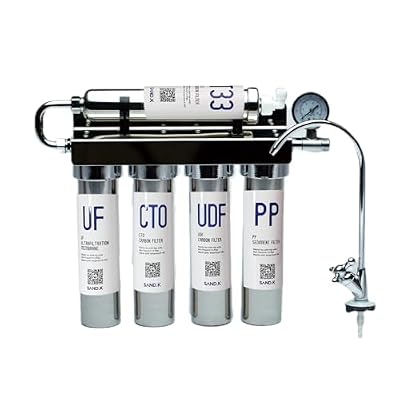 Sandmonk Stainless Steel Water Filter for Sink, 0.01m Ultra-Filtration Under Sink Water Filter System, Reduces PFAS, PFOA/PFOS, Fluoride, Chlorine, Bad Taste & Odor, Tankless 5-Stage with Faucet