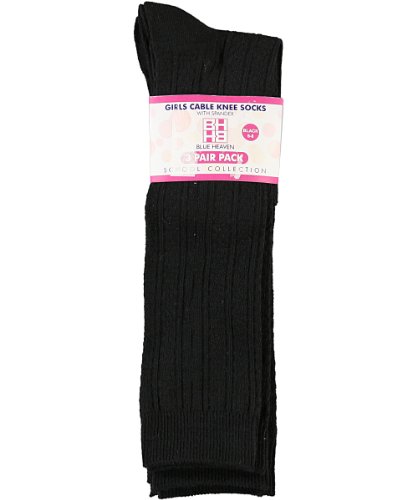 BLUE HEAVEN Girls' 3-Pack Cable Knee Socks - black, 5-64
