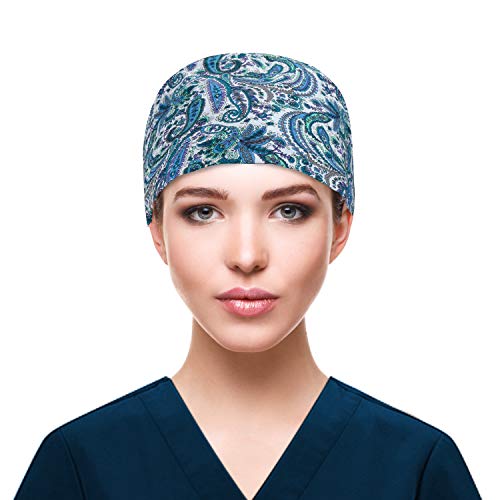 Image of QBA Adjustable Working Cap with Button, Cotton Working Hat Sweatband, Elastic Bandage Tie Back Hats for Women & Men, One Size