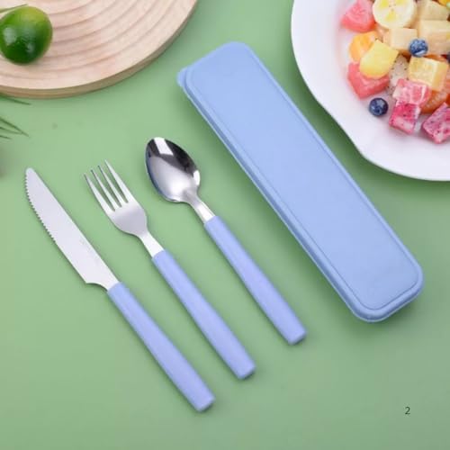 Jogo Talheres Inox com Estojo Garfo Faca Colher Viagem Trabalho (Azul)