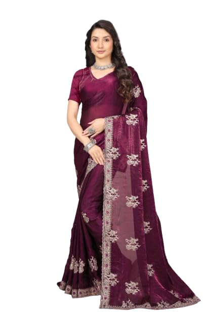 Women’s Silk Saree with Blouse Piece, Gold Border, Bollywood Style