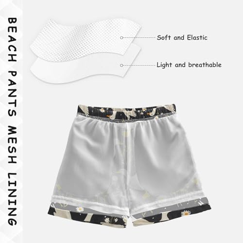 Pigsaly Boys' Swim Board Shorts Camomile Flowers White Geese Ducks Boy's Swim Trunks Kids Swimwear XS4