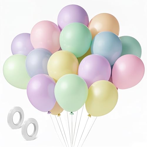 Image of Pastel Balloons Latex Pastel Birthday Decorations 100 Pack 12 inch Round Helium Multicolor Macaron Rainbow Decor for Birthday Rainbow Party Baby Shower Wedding Easter Balloons Decorations