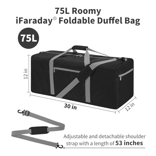 Image of iFARADAY 75L Foldable Duffle Bag, Black-75L(with shoulder strap), 75L - 3.0, Foldable Duffel Bag
