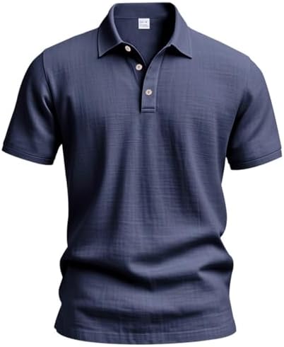 JHIJSC Polo Shirt, Short Sleeve, Men's, Summer, Loose, Cotton Linen, Plain, Business, Casual, Stylish, Large Sizes