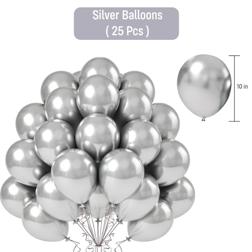 Image of Party Propz Silver Balloons For Decoration - Pack of 25 Pcs Silver Balloons | Balloon for Decorations | Balloon For Birthday | Birthday Decoration Items (Latex)