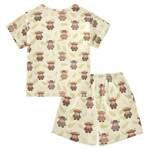 Cute Funny Highland Cattle Pattern Summer Cute Pajama Sets, Short Sets for Daily Wears and Sleep Wears2