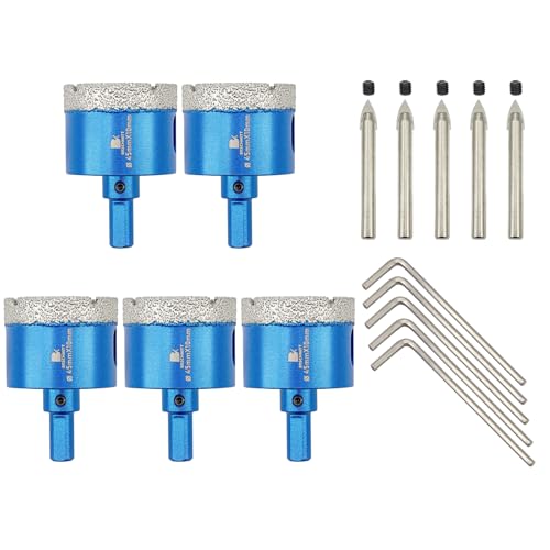 Dry Diamond Core Drill Bit with Pilot Bit - 1 4/5" inch Diamond Tile Hole Saw with Triangle Shank for Porcelain Tile Ceramic Stone Granite Marble(5pcs)