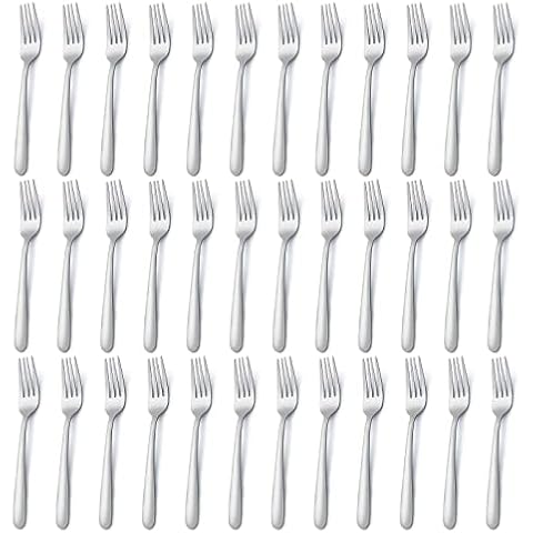 36 Pieces Dinner Forks Set (8 inch), Pleafind Forks Silverware, Stainless Steel Forks, Silverware Forks, Mirror Polished Fork Set, Small Forks for Home, Kitchen, Restaurant, Dishwasher Safe Cover