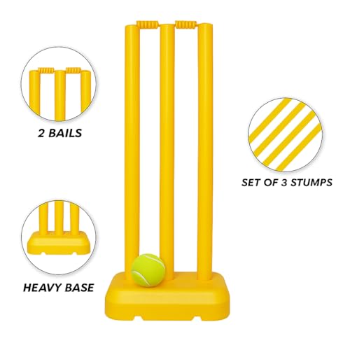 Image of Ciko Junior Hard Plastic Cricket Wickets Set for Kids for Age Group 3 to 10 Years (3 Piece Wickets, 2 Bails, Base, 20 inch Wickets Length