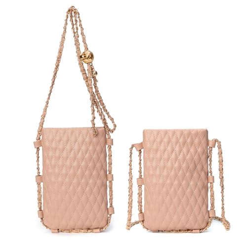 Image of myfriday Mini Quilted Crossbody Purse, Chain Strap Summer Shoulder Bag | Metal ball chain adjuster, snap closure and lightweight phone pouch add cute summer carry for holidays and shopping