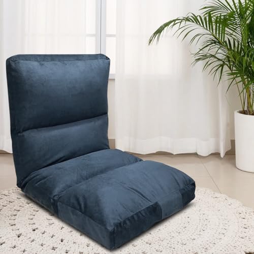 Kawachi Reclining Cushion Floor Chair for Living Room, Meditation Chair, Adjustable Back Rest with 5 Position Lock-in, Back Support, Maintain Posture While Sitting on Floor for Yoga/Pooja (Dark Grey)