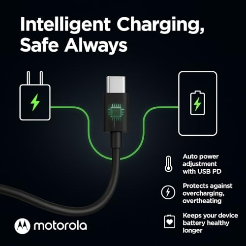 Image of Motorola 68W Type A to C Turbo Charging 1M Cable For Motorola Edge 60 Fusion /60 Pro /50 Fusion /50 Pro /G85 /G45 / Razr 50 Ultra /G84 /G54 /G35 /Edge 40 Neo /Laptop /Tablet Moto Pad 60 Pro-68watt USB C Cord