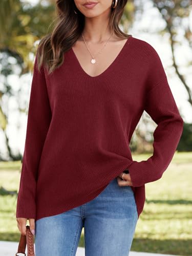 Image of Imily Bela Womens Oversized Deep V Neck Sweaters Sexy Long Sleeve Tunic Sweater Knitted Dressy Pullover Jumper