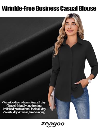 Image of Zeagoo Women's Wrinkle Free Button Down Shirts Long Sleeve Dress Shirts Collared Business Casual Blouses Tops XS-3XL