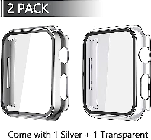 Image of Misxi 2 Pack Hard PC Case with Tempered Glass Screen Protector Compatible with Apple Watch SE 3 SE 2 SE Series 6 Series 5 Series 4 40mm, 1 Sliver + 1 Transparent | 2-Pack Cover with Tempered Glass for SE3 /SE2 /SE /Series6 /5 /4, Scratch Resistant Sensitive Touch, 1 Silver + 1 Transparent