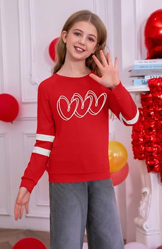 Image of Ithalt Kids Valentine Shirt Girls Valentines Shirts Cute Heart Graphic Long Sleeve Tee Tops 4-14y
