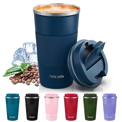 Image of Travel Mug 510 ml, Insulated Coffee Cup with Lid, Reusable Stainless Steel Thermal Cup for Coffee, Tea & Cold Drinks, Leak-Resistant Double-Walled Travel Mug, Navy Blue