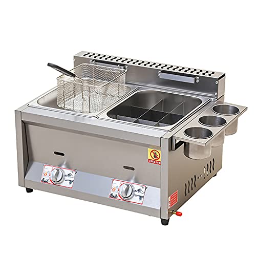 Freidora de gas de encimera comercial, freidora de gas de acero inoxidable, equipo de refrigerios multifuncional - perfecto para uso comercial - duradero y eficiente