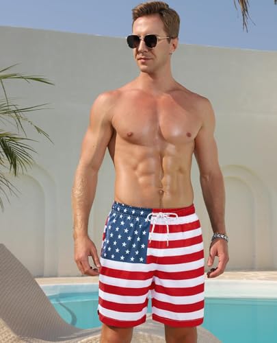 Image of Gleeease 7inch Mens Swim Trunks 2 in 1 with Compression Liner Pockets Drawstring Quick Dry Stretch Lined Funny Beach Pool