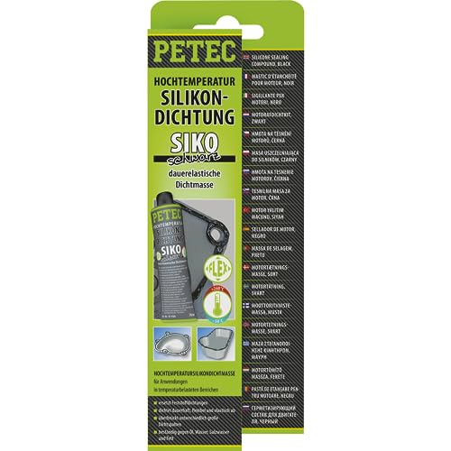 PETEC Hochtemperatur Silikon Dichtung in Motor Dichtmasse KFZ & Wohnwagen Dichtmittel für Metall Kunststoff (schwarz 70 ml)