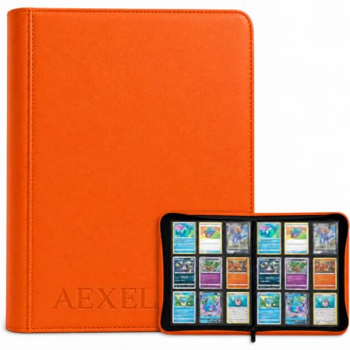 Image of Premium Trading Card Zipper Binder 360 Card Capacity 9 Pocket Pu material For Trading Cards, Sports Cards, TCG Cards (Tangy Orange)