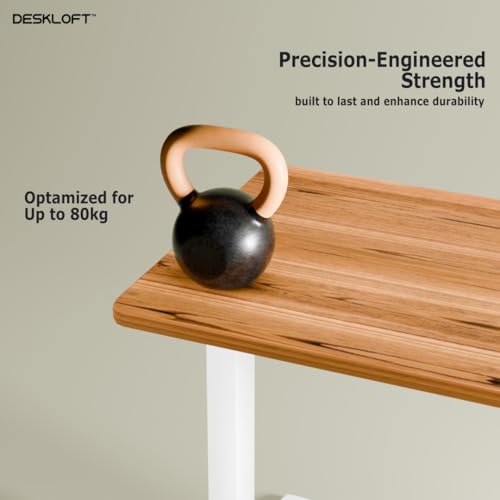 Image of Manual Height Adjustable Desk | Ergonomic Sit Stand Workstation with Walnut Wood Grain Top | Hand Crank Adjustable Computer Table for Home Office (White Frame & Brown Top, 1200 x 600 mm)