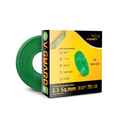 Image of V Guard Superio+ Eco Safe Triple Layered HRFR PVC Wiring Cables (Green, 2.5 Sqmm)