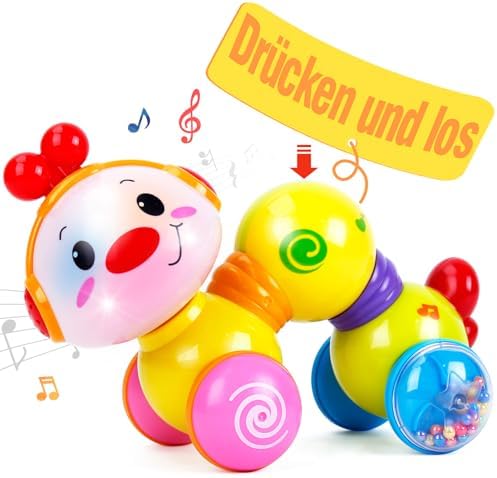 CubicFun Raupe Baby Spielzeug 6 Monate, Interaktives Krabbelspielzeug | Mit Musik, drehbarem Kopf & Rasselperlen, Tummy-Time-Spielzeug ab 6 Monaten zum Krabbelnlernen, Baby Geschen