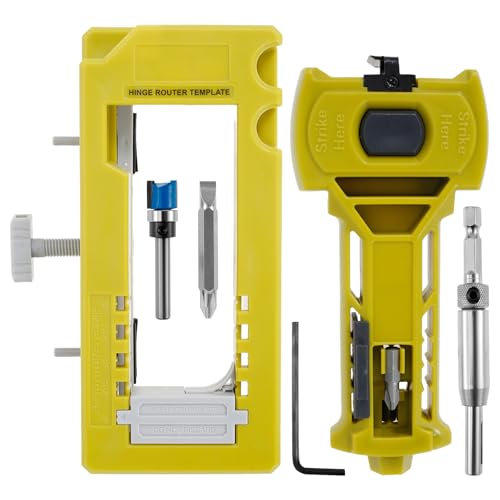 Door Hinge Jig & Door Lock Installation Kit, Door Hinge Mortiser, Router Template Fits for Door Hinges from 3” to 5” Length and Types of Sqaure, 1/4', 5/8' Radius, Door Hole Drilling Kit
