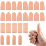 25pcs Gel Finger Cots Silicone Finger Protectors Soft Fingers Covers Reusable Soft High Elastic Fingertip Bandages Thumb Protector Covers for Embroidery, Cutting, Trigger, Hands Cracking(Nude)