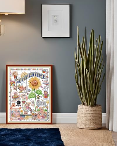 Image of CaptainCrafts New Cross Stitch Kits Embroidery Kit Full Range Pre-Printed and Counted Fabrics Kits for Adults Beginners Home Decor (Stamped 11CT, Summer time)