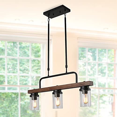 Super Sale 🛒 Anmytek Kitchen Island Pendant Lighting with Bubble Glass Shade Industrial Rustic Chandelier Retro Ceiling Light or Edison Vintage Hanging Light Fixture 3-Lights (C0038)