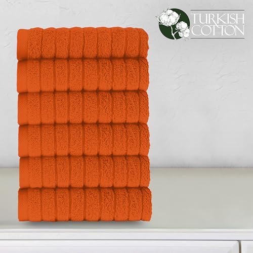 Image of Elegant Comfort 100% Turkish Cotton Corduroy Ribbed Luxury Washcloths 6 Pack Soft 13 x 13 Inch - Higly Absorbent, Durable, Quick Dry, Spa Premium Hotel Quality for Bathroom or Travel, Orange