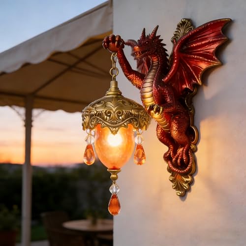 LED Dragon Wall Sconce with Lava Flow & Flame Scales,