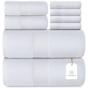 Luxury White Bath Towel Set – Combed Cotton Hotel Quality Absorbent 8 Piece Towels | 2 Bath Towels 700GSM | 2 Hand Towels | 4 Washcloths [Worth $72.95] 8Pc | White