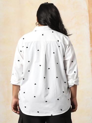Image of HIGH Star Oversized Embroidered Cotton Shirt for Women | Stylish Tops for Women | Comfortable and Trendy Casual Shirt