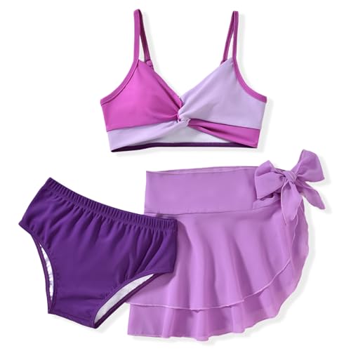 HIHA Girls Swimsuit 3 Piece Bikini with Cover Up Skirts Size 6-12