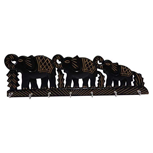 S B Arts Wooden Key Holder Triple Elephant Design Black Color Key Hangers Wooden Key Holder Wall Key Holders Key Hook Home Decor Item Key Organiser Antique Look Vintage Design Length 14 Inch Wantitall