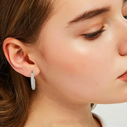 925 Sterling Silver Hoop Earrings for Women Cubic Zirconia Silver Hoops Hypoallergenic Earrings Chunky Girls Jewelry 15mm | 20mm