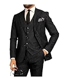 SPTALLFITJSV Pinstripe Suit for Men Black Pinstripe Gangster Suit for Men Slim Fit Casual Dress Suits Blazer Vest Pants, Large
