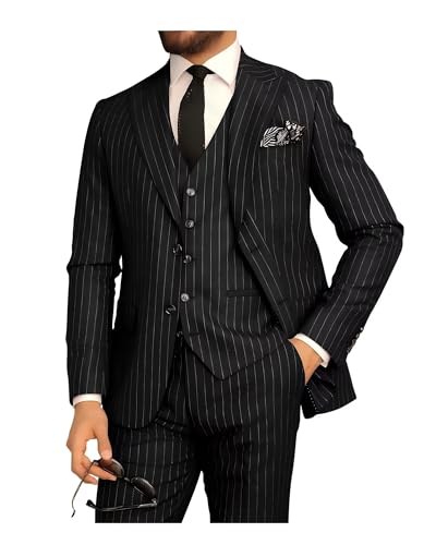 Men's Pinstripe 3 Piece Suit Slim Fit Gomez Addams Costume for Men Business Wedding Halloween Party Suits Set