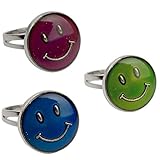 RIMOBUL Authentic Adjustable Mood Ring,Smiley Face - Pack of 3