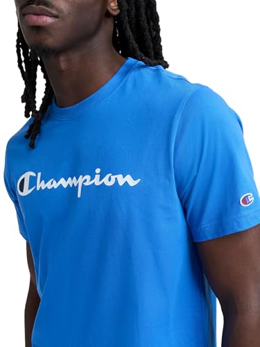 Image of Champion Men's Graphic Short Sleeve T-Shirt, Standard Fit, Classic Script Logo, Midweight 100% Cotton