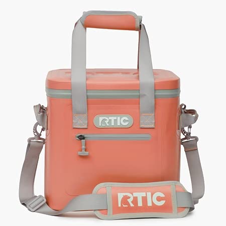 RTIC Soft Cooler 12, Insulated Bag, Leak Proof Zipper, Keeps Ice Cold for Days (Coral)