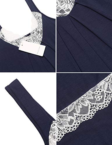 Ekouaer Damen Nachthemd Ärmellos Chemise Nachtwäsche Sexy Lose Full Slips Spitze Negligee V-Ausschnitt Nachtwäsche Soft Jersey Dessous 2pcs Navyblau+weinrot XL 5